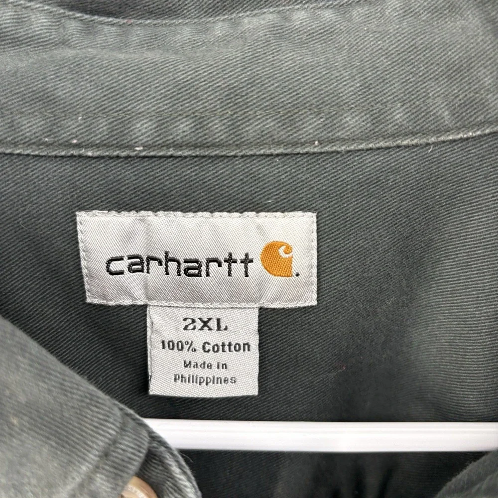 Carhartt Men's Green Heavy Duty Button Up Long Sleeve Shirt Cotton Twill 2XL